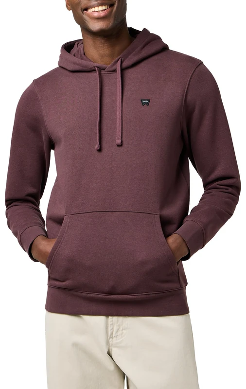 Wrangler Mens Sign Off Hoodie Sweatshirt, Mahogany, XL UK - Image 1