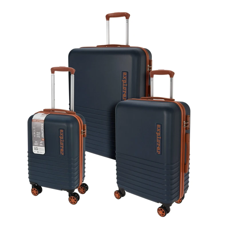 Well Home Set of 3 Suitcases 18'' 22'' and 26'' ABS Blue with Double Wheels, Blue, Set of 3 suitcases