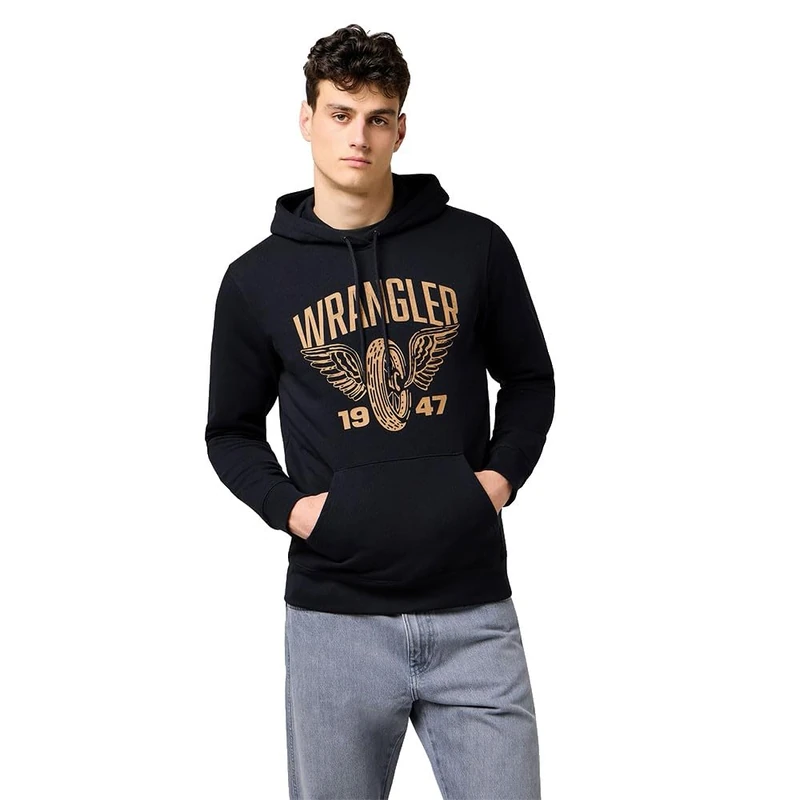 Wrangler Men's Americana Hoodie Hooded Sweatshirt, Black, L