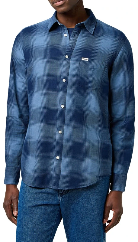 Wrangler Men's 1 Pkt Shirt, Blue (Dark Indigo), L
