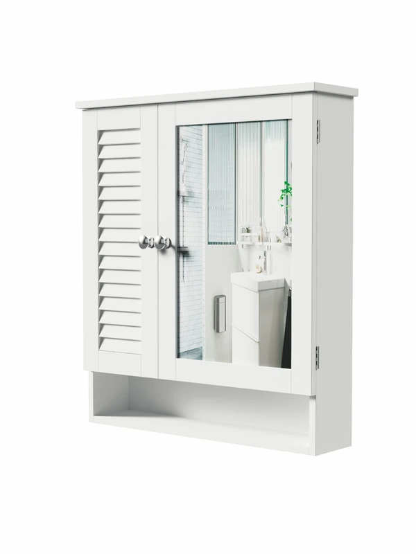 Mdf Lacquered Wood Bathroom Mirror Cabinet 60 x 15 x H 68 cm - Image 1