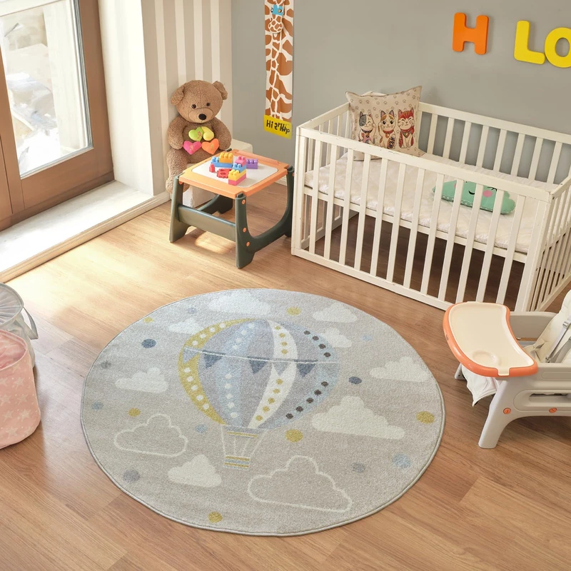 Livabliss Hot Air Balloon Kids Rug - Childrens Rugs for Bedroom 160 cm, Kids Carpet for Girls and Boys Bedroom, Playroom and Nursery Rugs, Baby Rug for Girl or Boy Room, Grey