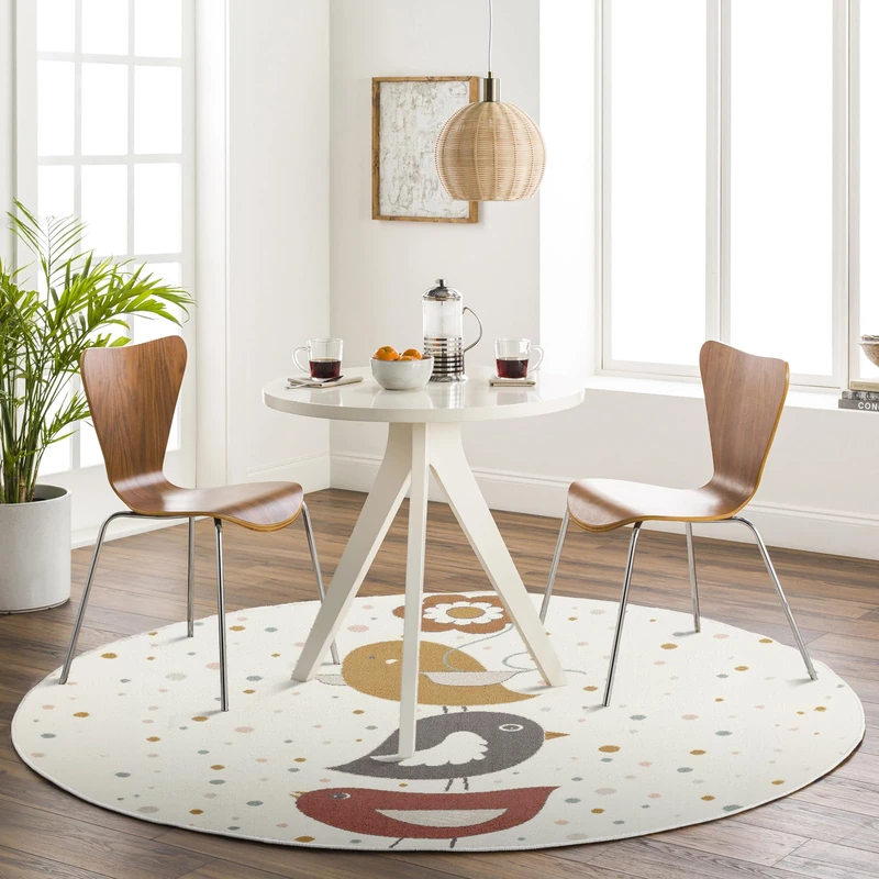 Livabliss Birds Kids Rug - Childrens Rugs for Bedroom 160 cm, Animal Kids Carpet for Girls and Boys Bedroom, Playroom and Nursery Rugs, Baby Rug for Girl or Boy Room, Ivory, Mustard, Pink