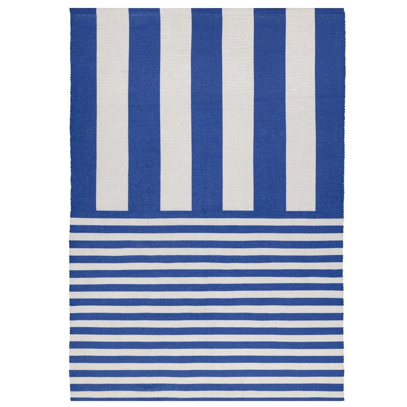 furn. Deck Stripe Rug – Indoor/Outdoor Striped Washable Weather Resistant Lightweight Rug (White/Blue - 120x170cm)