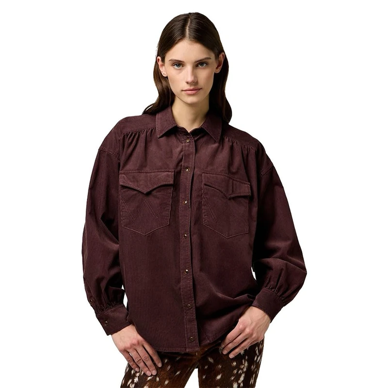 Wrangler Women's Femme Yoke Western Shirt, Mahogany, XS