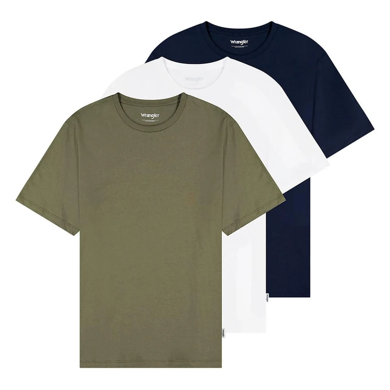 Wrangler Men's 3 Pack Tee T-Shirt, White Olive Navy, XL