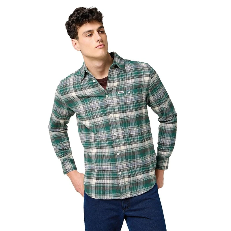 Wrangler Men's Brushed 1 Pkt Shirt, Green Birch, 3XL