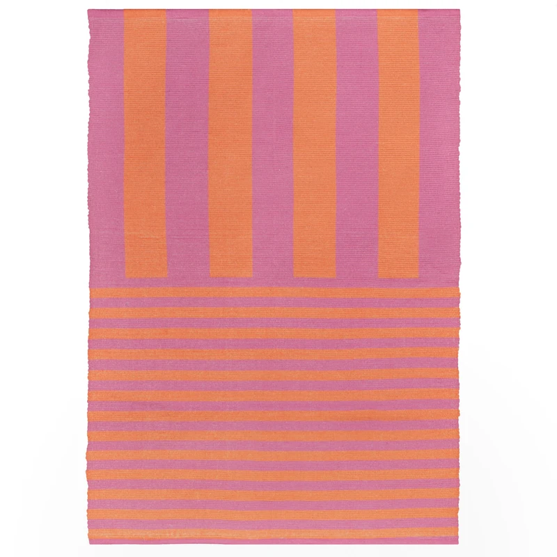 furn. Deck Stripe Rug – Indoor/Outdoor Striped Washable Weather Resistant Lightweight Rug (Orange/Pink - 120x170cm) - Image 1