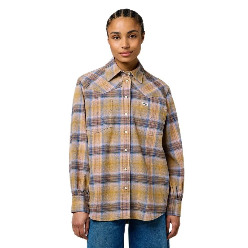 Wrangler Women's Loose Western Shirt, chai Tea, S