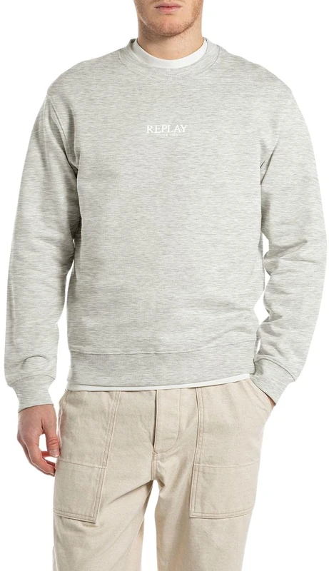 Replay Men's M3187 Sweatshirt, M05 Light Grey Melange, XXL