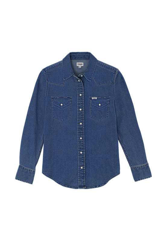 Wrangler Women's Western Shirt (Pack of 1), Dark Wash, XS