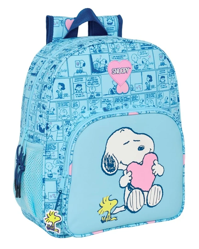 Safta SNOOPY LOVE – Children's School Backpack, Adaptable to Trolley, Ideal for School Children, Comfortable and Versatile, Quality and Resistance, 32 x 12 x 38 cm, light blue, M, Casual