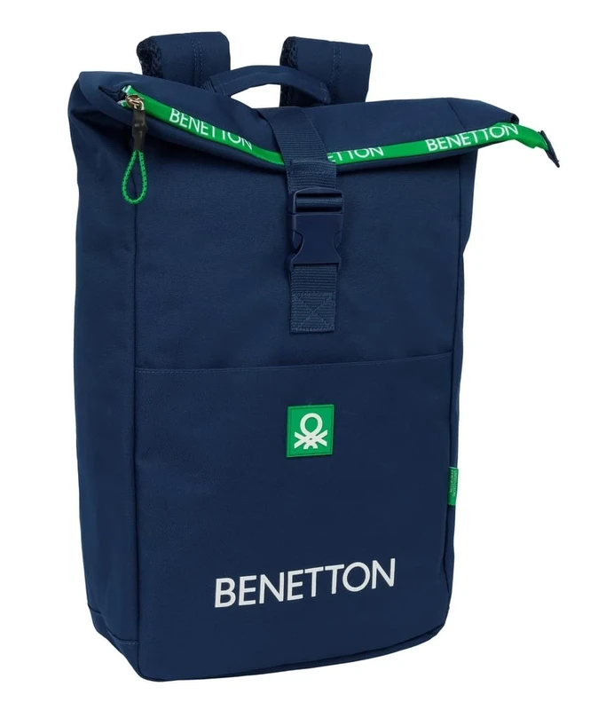 BENETTON GREEN - Backpack with Flap for 15.6 Inch Laptop, Ideal for Different Ages, Comfortable and Versatile, Quality and Resistance, 28 x 13 x 42 cm, navy, M, Casual