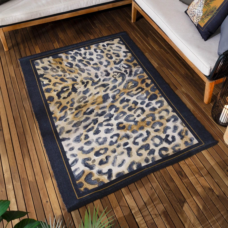 Paoletti Leopardis Leopard Printed Indoor/Outdoor Outdoor Rug - Black/Gold - 120x170cm - Image 1