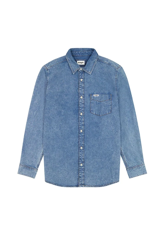 Wrangler Men's 1 Pkt Shirt, Indigo Valley, M