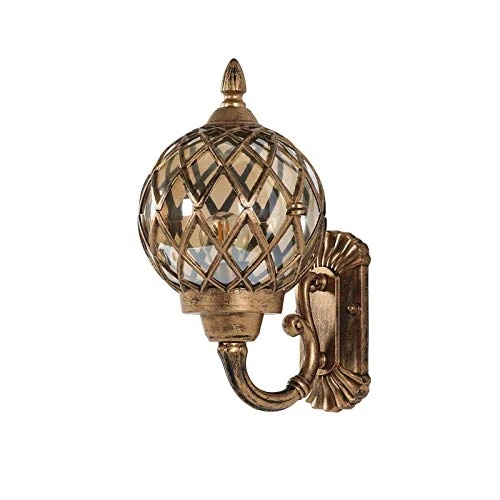 European Outdoor Waterproof Amber Glass Ball Wall Lamp Corridor Retro Decoration LED Paint Bronze Iron E27 Lighting