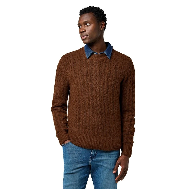 Wrangler Men's Cable Knit Sweater, Mahogany Heather, S - Image 1