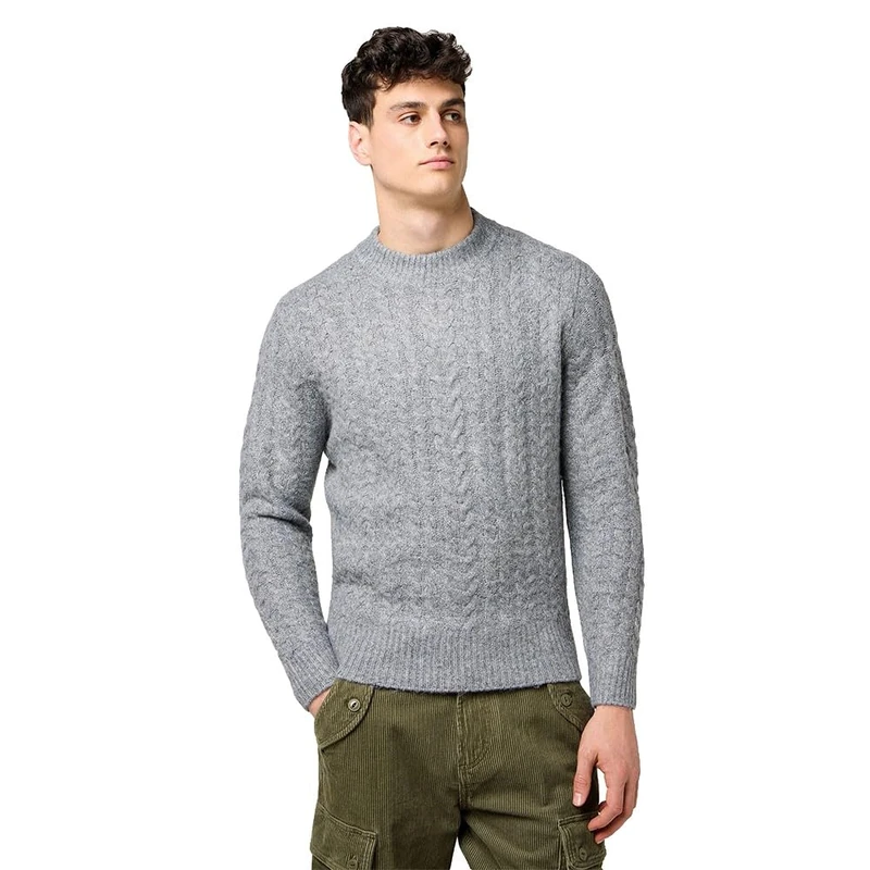 Wrangler Men's Cable Knit Sweater, Grey Heather, L