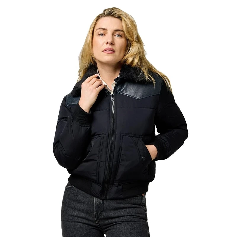 Wrangler Women's Western Puffer Jacket, Black I, L