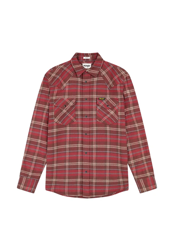 Wrangler Men's Western Shirt, Ruby Wine, M