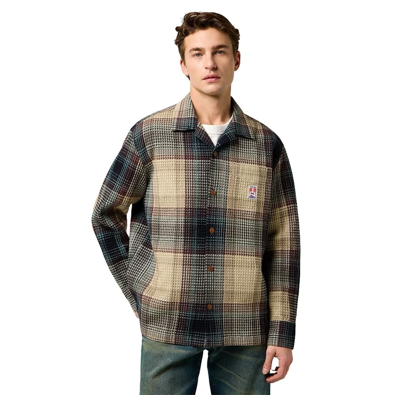 Wrangler Mens Ls Cj Resort Shirt, Electric Teal, M UK