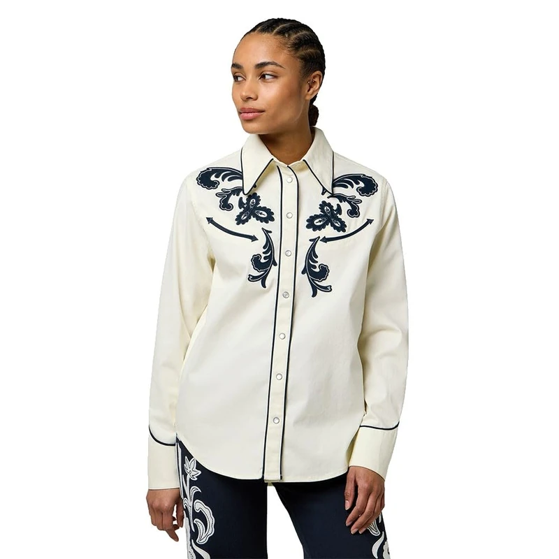 Wrangler Women's Applique Shirt, Worn White, XS