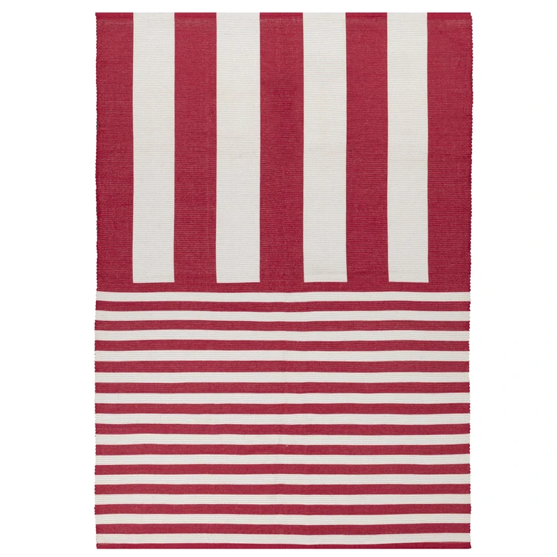 furn. Deck Stripe Rug – Indoor/Outdoor Striped Washable Weather Resistant Lightweight Rug (White/Red - 120x170cm)