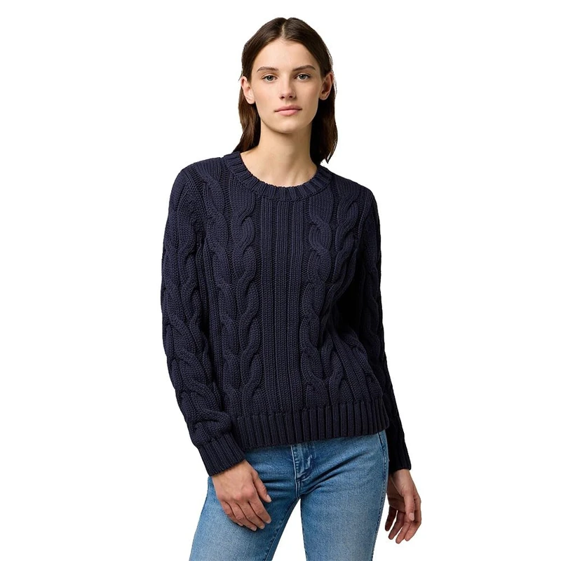 Wrangler Women's Cable Knit Crew Sweater, Dark Navy, M