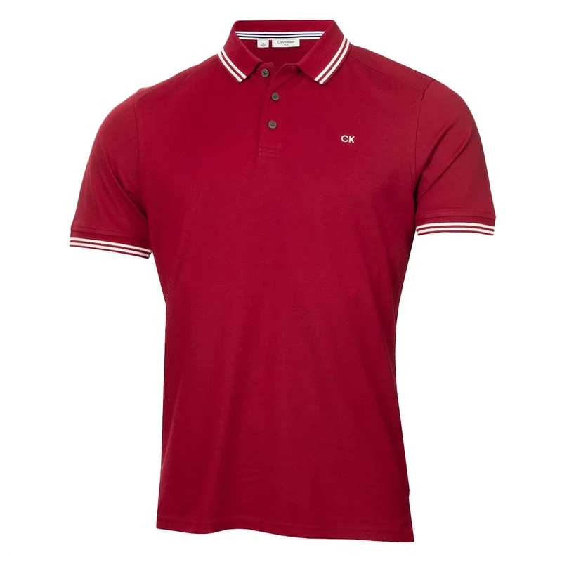 Calvin Klein Mens Campus Tipped Polo Shirt - Burgundy Tipped - XXL