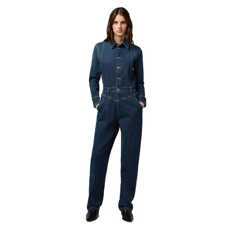 Wrangler Women's Western Coverall Jumpsuit, Rustic Rinse, XL