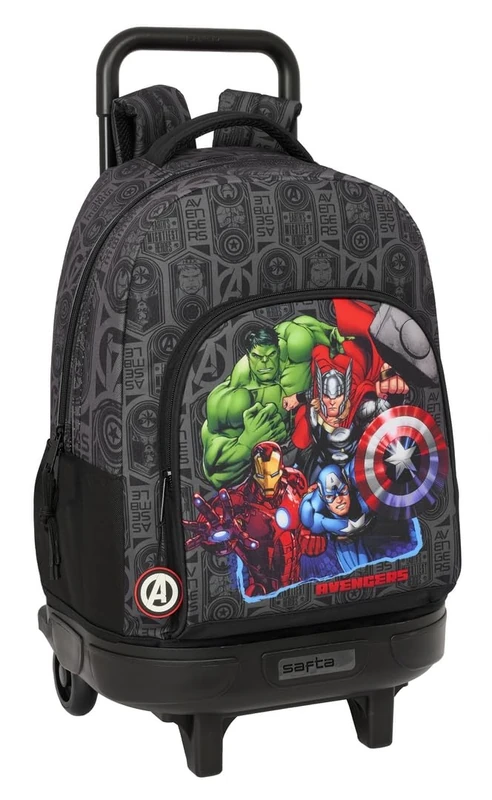 Safta AVENGERS VENDETTA – Large Backpack with Wheels, Compact, Removable, Ideal for Children of Different Ages, Comfortable and Versatile, Quality and Resistance, 33 x 22 x 45 cm, Black/White, M,