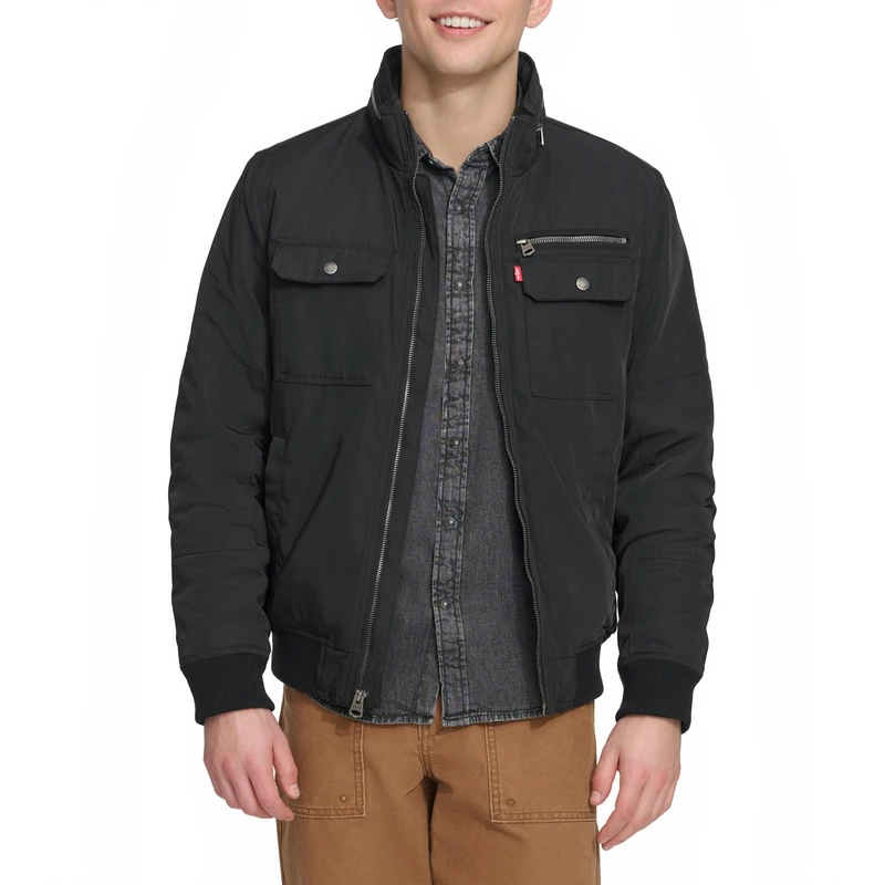Levi's Men's Stand Collar Utility Bomber Jacket, Black, M
