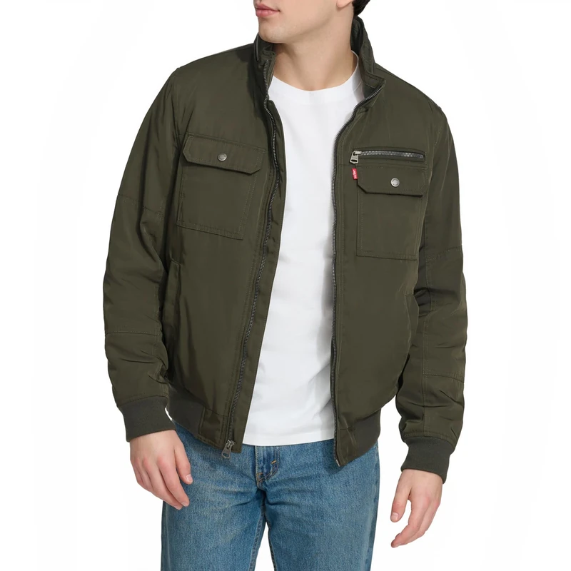 Levi's Men's Stand Collar Utility Bomber Jacket, Army Green, M