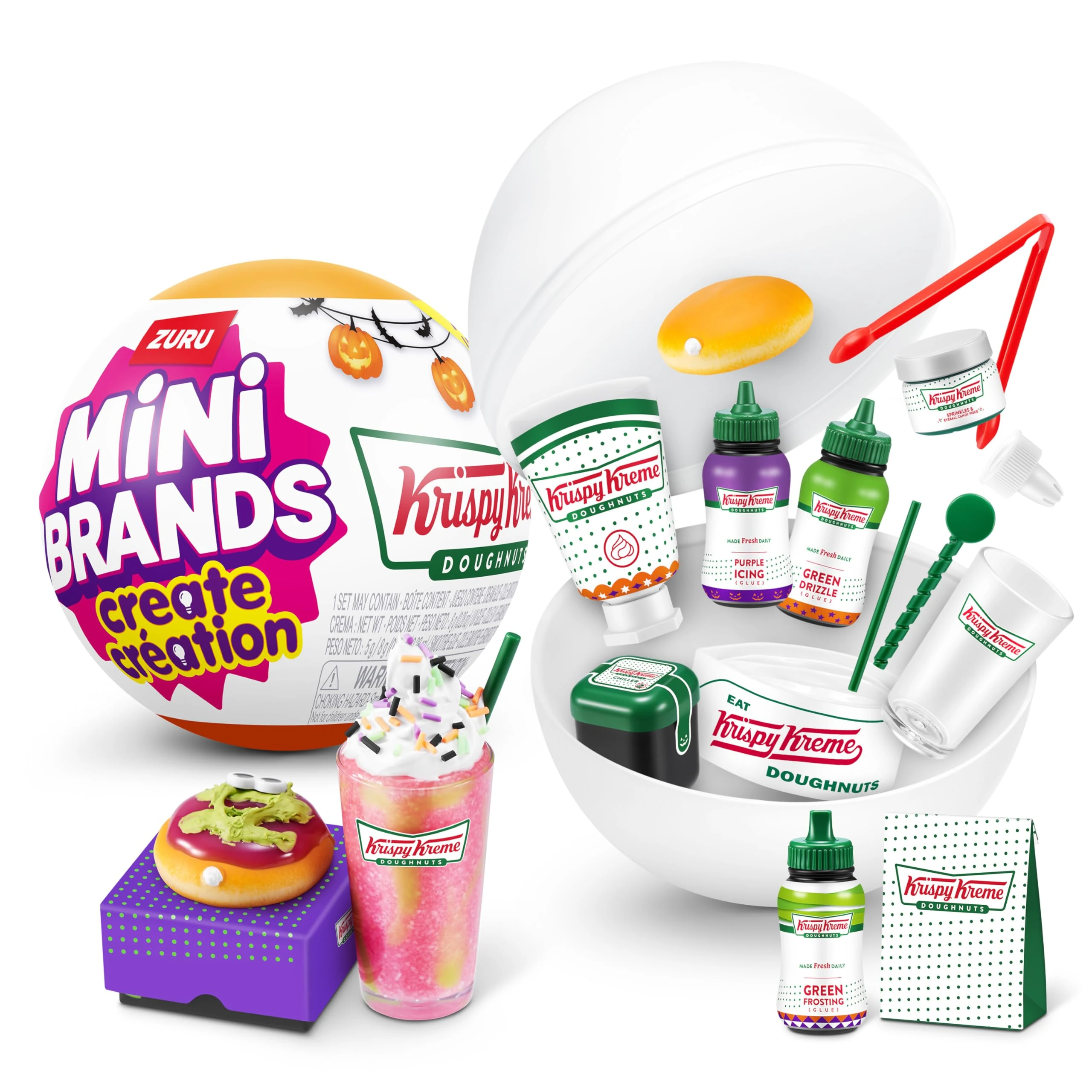Mini Brands Create Krispy Kreme Series 1 Capsule by ZURU, Licensed Mini Collectibles, Mystery Blind Packaging, DIY, Resin Play, Replica Food, NOT Edible, 14+