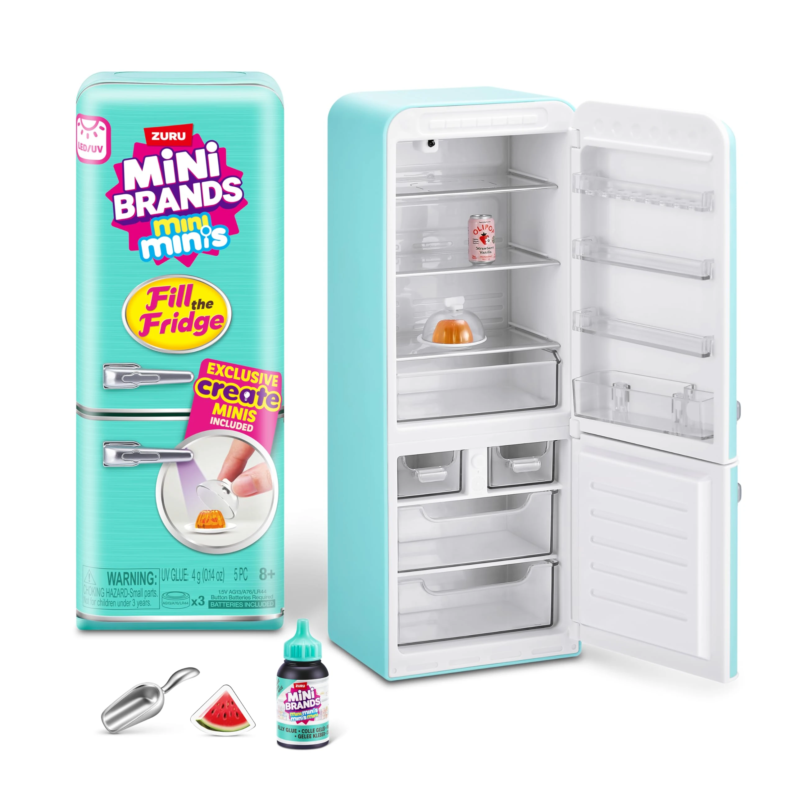 Mini Brands Fill The Fridge Playset w/UV Light by ZURU, Collectibles, DIY, Resin Play, Exclusive Recipe, NOT Edible, 8+