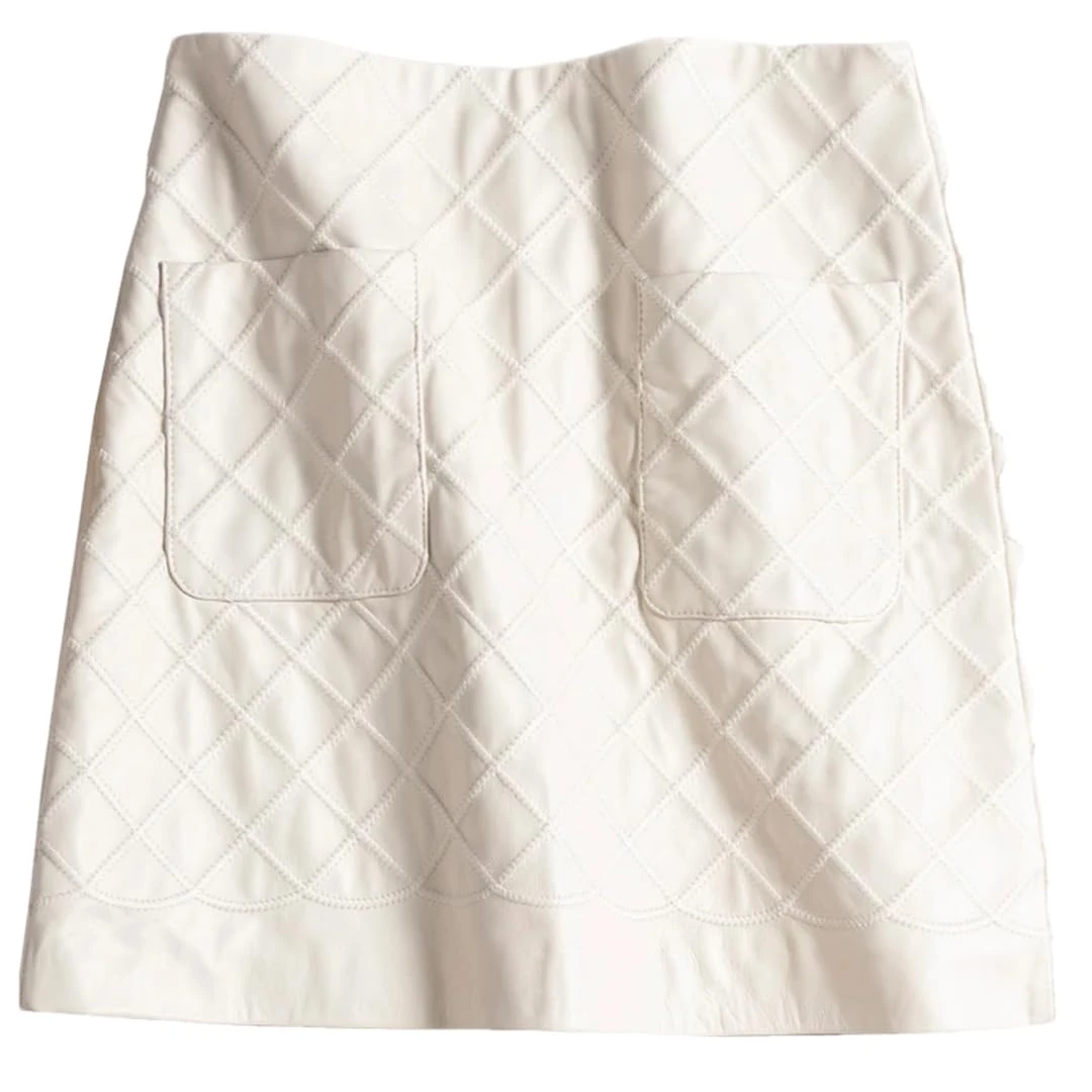 Alloaone Women Winter Embroider Short White Sexy Mini with Pocket European Diamond Plaid Skirt White XL