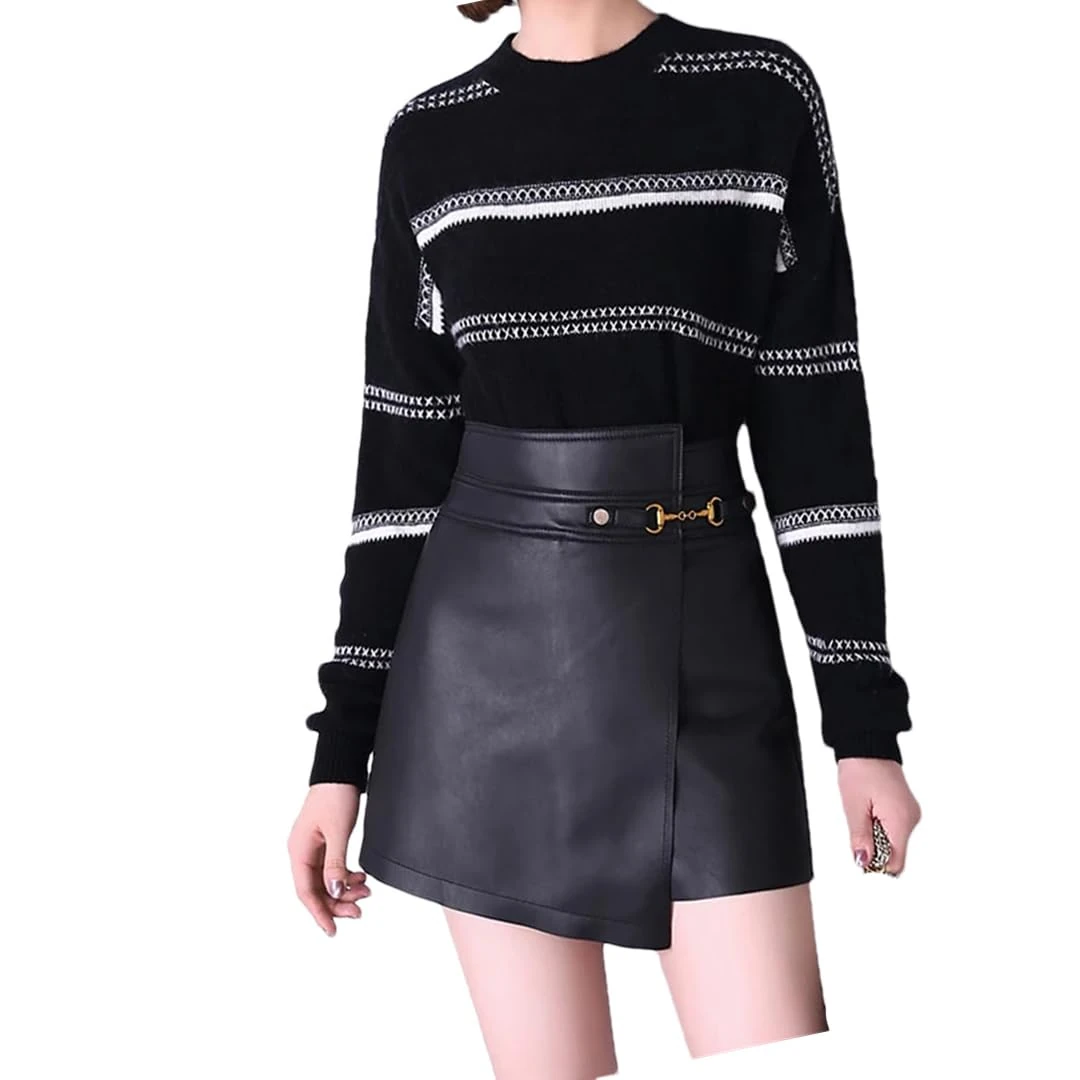 Alloaone Women Japanese Harajuku Soft Leather High Waist Thin Pants Street Sexy Mini Culottes Shorts Skirts Black M