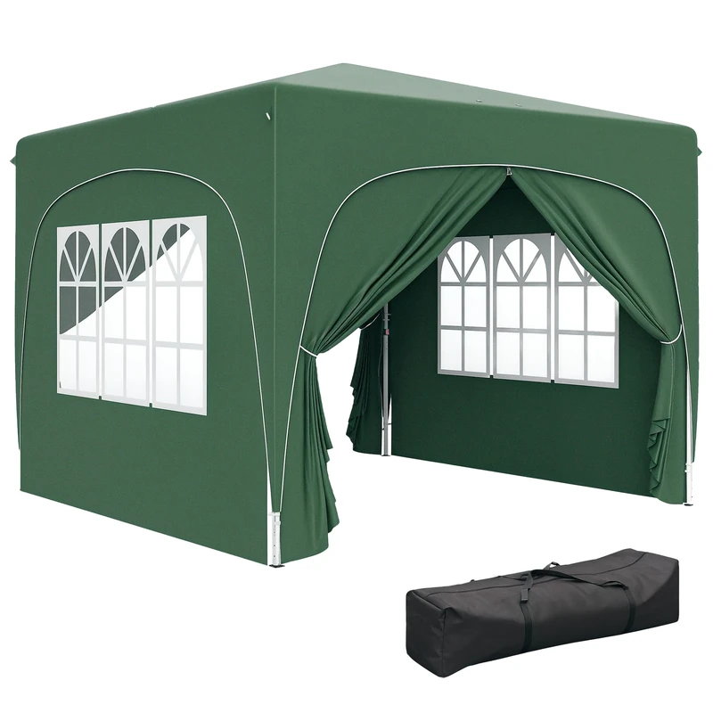 Outsunny 3 x 3(m) Pop Up Gazebo with Sides and Carry Bag, UPF50+, Height Adjustable Party Tent Instant Event Shelter for Garden, Outdoor, Patio, Dark Green