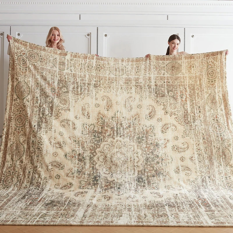 KORBLISS Oversized Vintage Pattern Blanket 120x120 Inches, Giant 10'x10' for Bed, Travel, and Camping, Extra Large Soft Blanket for The Whole Family and Outdoor,Beige