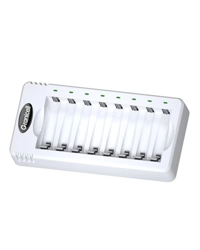 Granicell 8 Bay AA/AAA Battery Charger, Independent Slot with LED Light, USB High-Speed Charging, for Ni-MH/Ni-CD Rechargeable Batteries, Adapter-Free