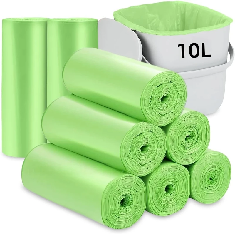 Flintronic 10L Bin Liners, 200 Counts Compostable Bags, 2.6 Gallon Thicken Food Waste Bag, Leakproof, Unscented, Heavy Duty Garbage Liner for Bedroom, Bathroom, Office, Kitchen, Green, 45 × 50 cm