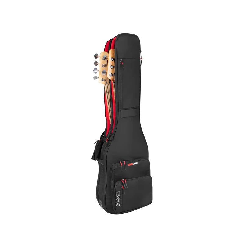 Gator Cases ICON Series Premium Weather Resistant Electric Guitar Gig Bag with TSA Luggage Lock Friendly Zippers, Black, Two Bass Guitars