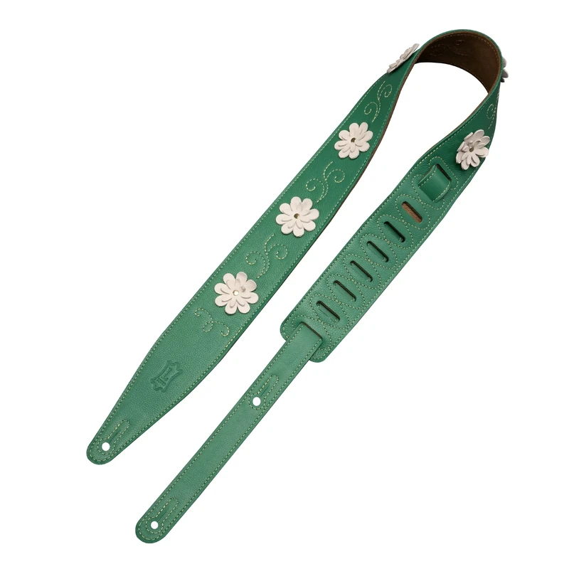 Levy's In Bloom Series Genuine Leather 2.5" Guitar Strap with Flower Appliques - Daisy Chain Green (MG317IB-001)