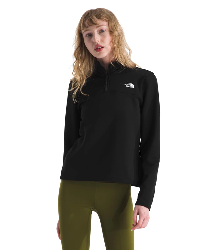The North Face Women’s Cedar Trail Grid 1/4 Zip Fleece Jacket - Lightweight, Breathable, Stretch Midlayer - Recycled Materials - BLACK, XL