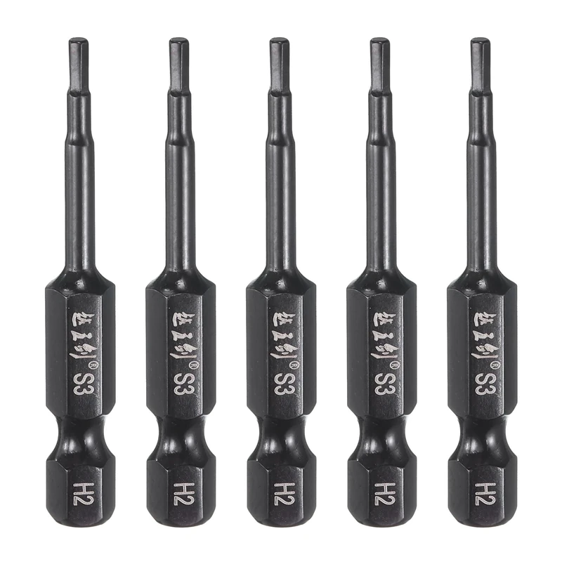 sourcing map 5pcs Hex Head Wrench Drill Bit 2mm(H2) Metric 1/4" Hex Shank 2"(50mm) Length S3 Steel Magnetic Impact Drivers Screwdriver Bit Industrial Grade Hexagon Electric Drill Bits