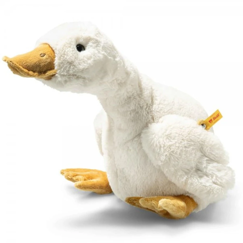 Steiff Gilda Goose 47 cm Lying White Soft Cuddly Friends, Cuddly Toy Farm Goose, Fluffy Stuffed Toy for Playing and Cuddling, Made of Cuddly Soft Plush for Baby-Gentle Skin, Machine Washable