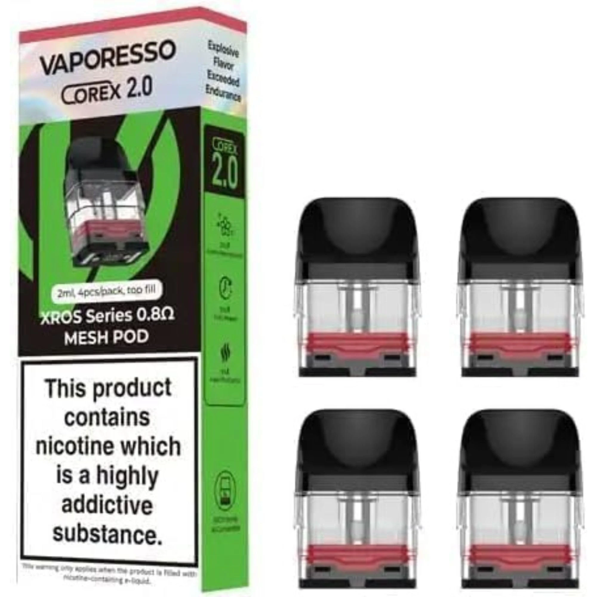 VAPORESSO XROS POD - Corex 2.0 Top Fill Cartridge - Vaporesso Pods 0.8 Compatible with Entire Xros Series of Vaporesso - 2ml Refillable E-Cigarettes No Nicotine (Pack of 4)