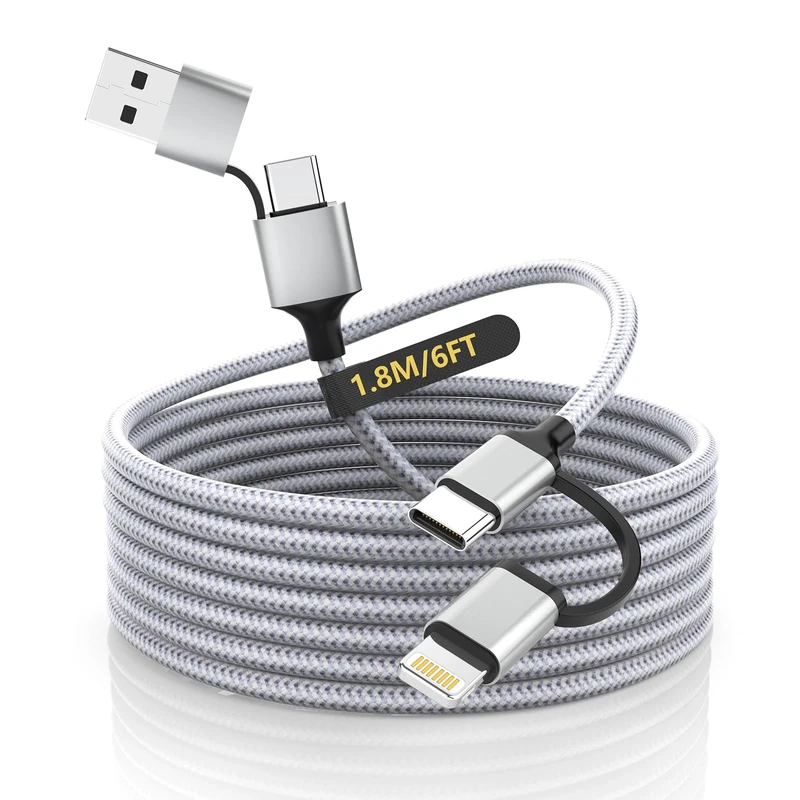 Opluz 6FT 4-in-1 USB C iPhone Charger Cable - PD 60W Fast Charging