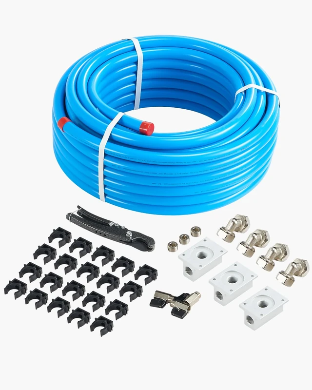 VEVOR Cap Compressor 100FT x 3/4", HDPE-Aluminum Piping System, Leak-Proof, Pressure-Resistant & Easy-to-Install, Compressed Air Line Tubing Kit for Garages