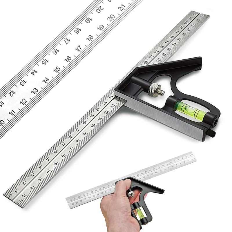mwellewm 12in Combination Square - 45/90 degree Ruler with Level